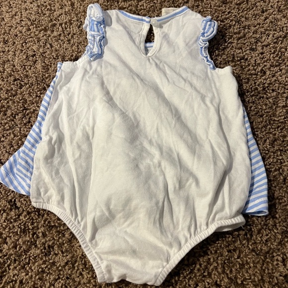 First Impression Set of 2 Dress Rompers Light Blue Striped Watermelon Size 12m - Picture 9 of 10